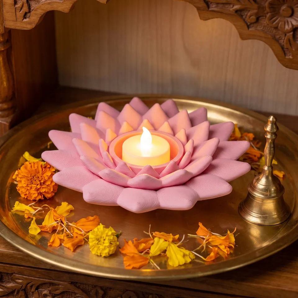 Lotus T-Light Diya — festive mandir setup